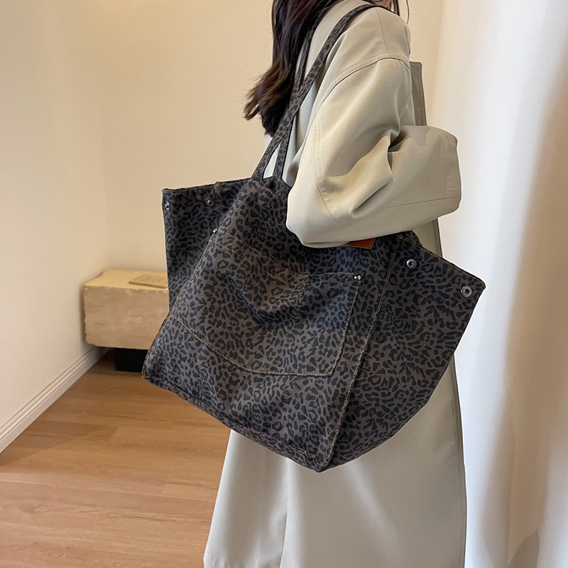 Women Bags Work - レオパード柄トートバッグ ヴィンテージキャンバスショルダーバッグ ファッション大容量ハンドバッグ 学校 仕事 ショッピング用