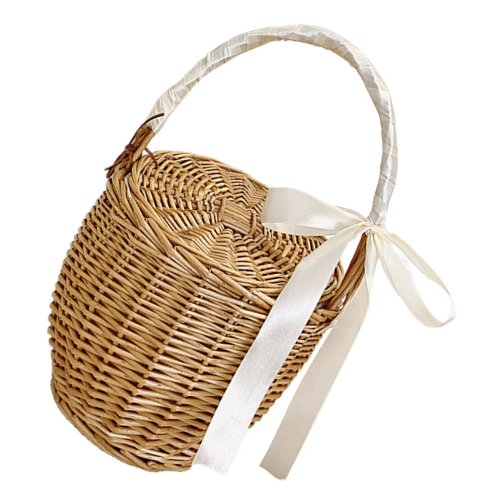 Basket Bag Wicker - フランス風の手編みピクニックバスケット、果物、野菜、軽食用、アウトドアキャンプ、旅行、収納オーガナイザー、家庭、キッチン用
