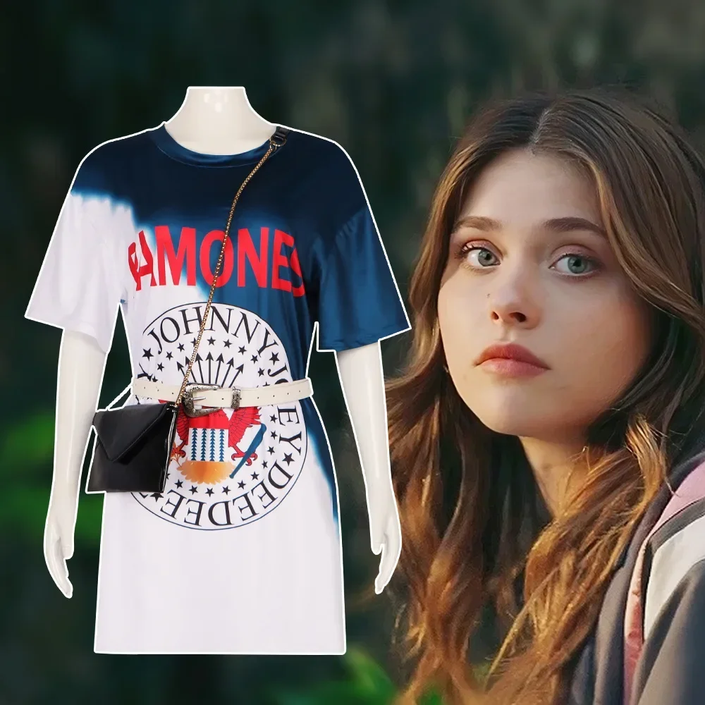 Women Bags Europe - 映画私の過ちコスプレ Culpa Mia ドレス落書きロング Tシャツベルトバッグハロウィンパーティーコスプレ女性ノベルティカジュアル衣装