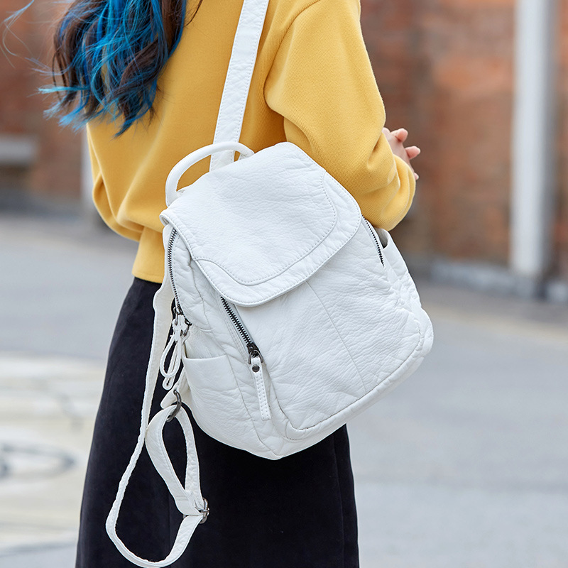 Women Bags In Sale - 女性のための白いウォッシュレザーバックパック、ティーンエイジャーの女の子のための小さなランドセル、すべてが一致するカジュアルなトラベルバッグ