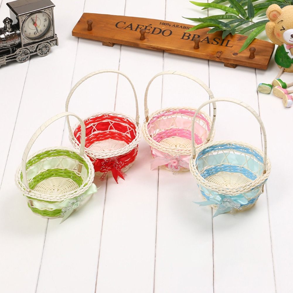 Basket Bag Wicker - 美しい手作りの花収納バスケット手織り丸型籐フラワーバスケット植物用収納バスケット家庭用結婚式用