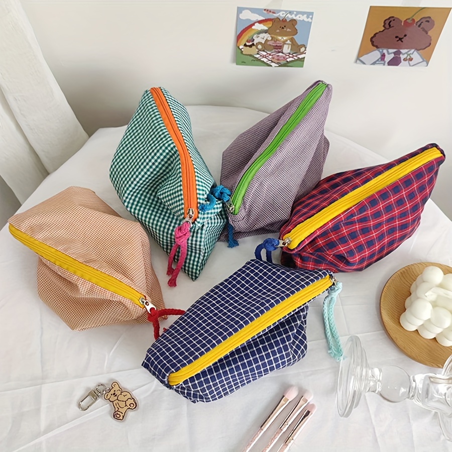 Women Bags In Sale - ホットセール レディース チェック柄 化粧ポーチ 大容量 コットン
