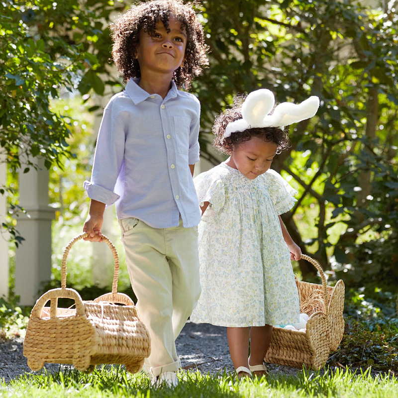 Basket Bag Wicker - 手編みひょうたん型収納バスケット、かわいい車用おもちゃオーガナイザー、子供用花柄ピクニックバスケット（ハンドル付き）、蝶々柄ラタンバスケットバッグ