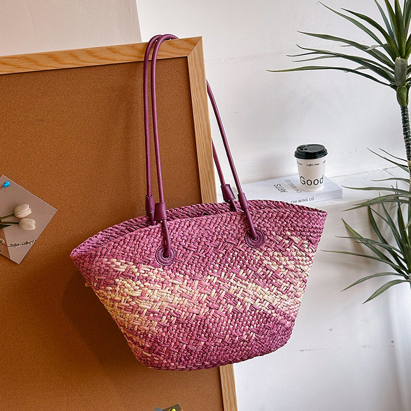 Basket Bag Wicker - カジュアル籐大容量トートデザイナー籐織女性ハンドバッグ夏のビーチバリわらバッグ女性旅行ビッグバスケット財布