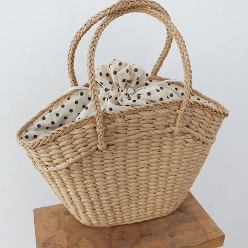 Basket Bag Wicker - ファッションラタン製レディースハンドバッグ、籐編み女性用ショルダーバッグ、夏のビーチ用ストローバッグ、大容量トートバッグ、ドット柄大型バスケット財布