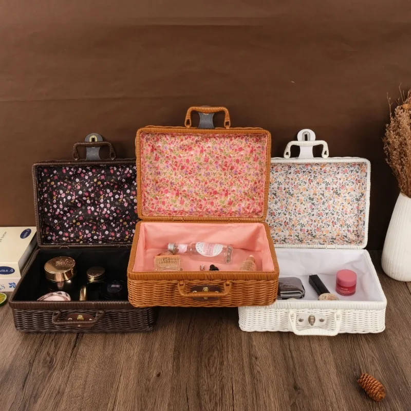 Basket Bag Wicker - 手作りの籐製スーツケース,ポータブル,防塵,丸いピクニックバスケット,大容量,耐衝撃性籐,家庭用ラゲッジボックス