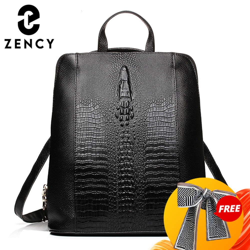 Women Bags Work - Zency レディース クロコダイルレザー バックパック 100% 本物の天然素材
