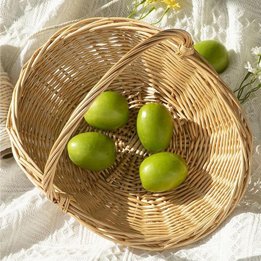Basket Bag Wicker - キッチンカウンターオーガナイザー 手編みラタン収納バスケット ハンドル付き ウィッカーハーベストバスケット 果物野菜収納用