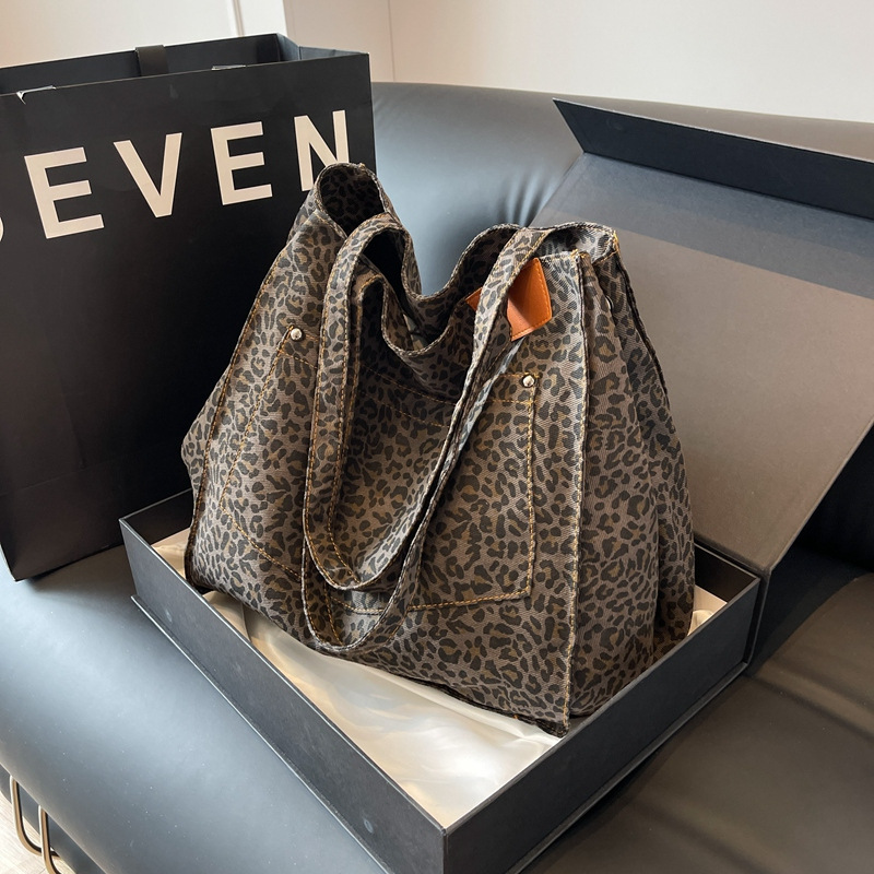 レオパード柄トートバッグ ヴィンテージキャンバスショルダーバ - Women Bags Work のレビューと価格