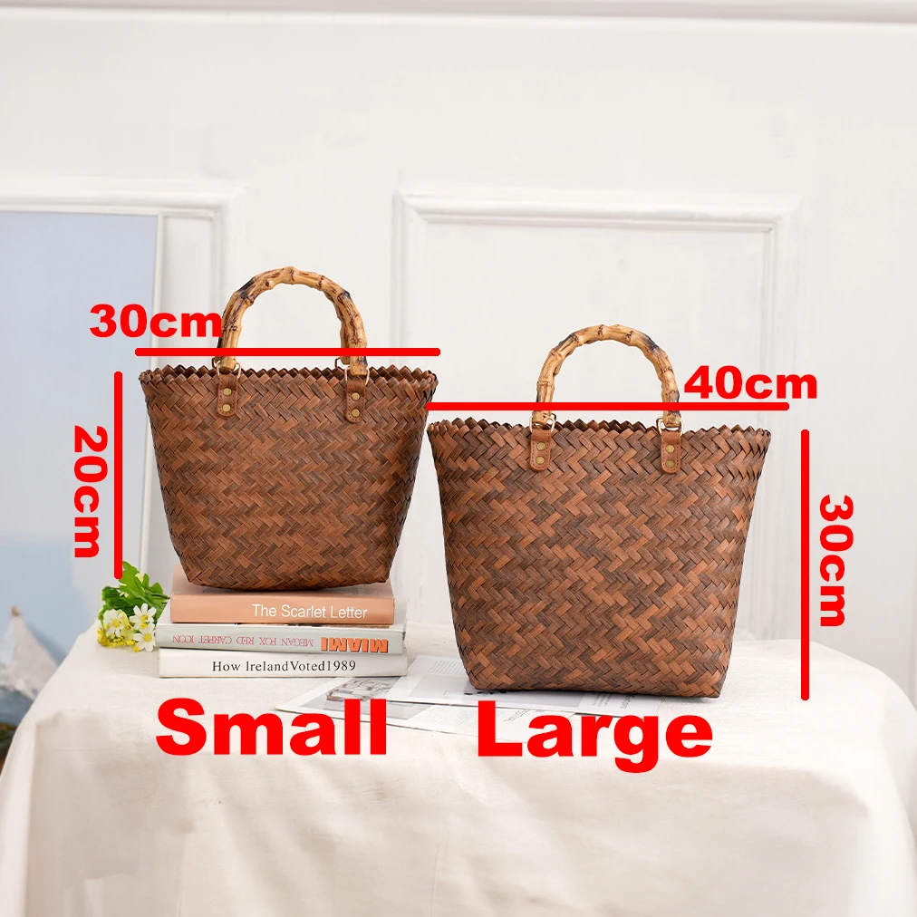 ヴィンテージ Bamboom ハンドル籐女性ハンドバッグ籐織 - Basket Bag Wicker のレビューと価格