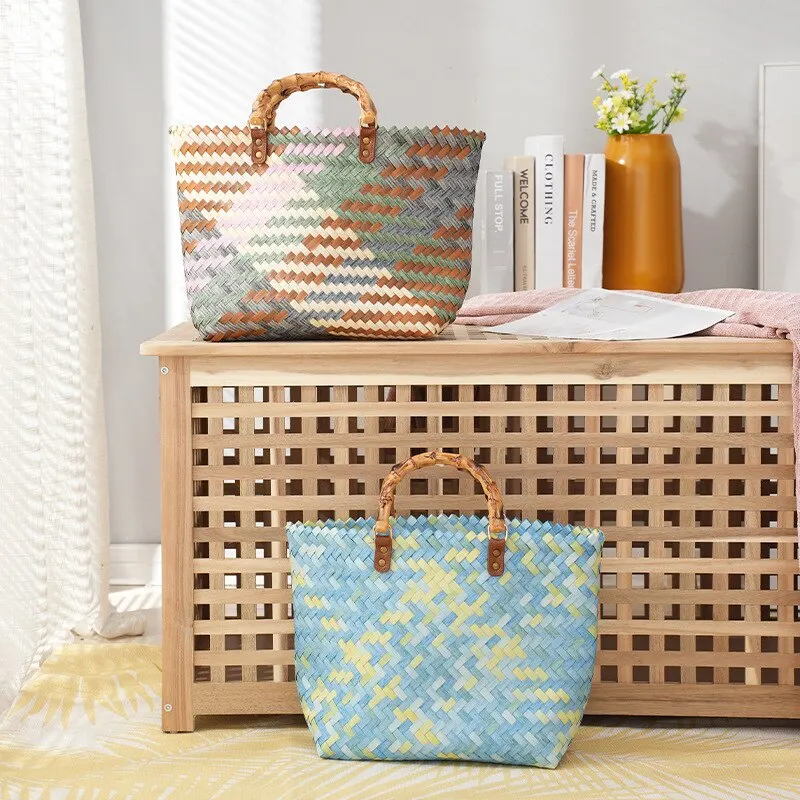 ヴィンテージ Bamboom ハンドル籐女性ハンドバッグ籐織 - Basket Bag Wicker のレビューと価格