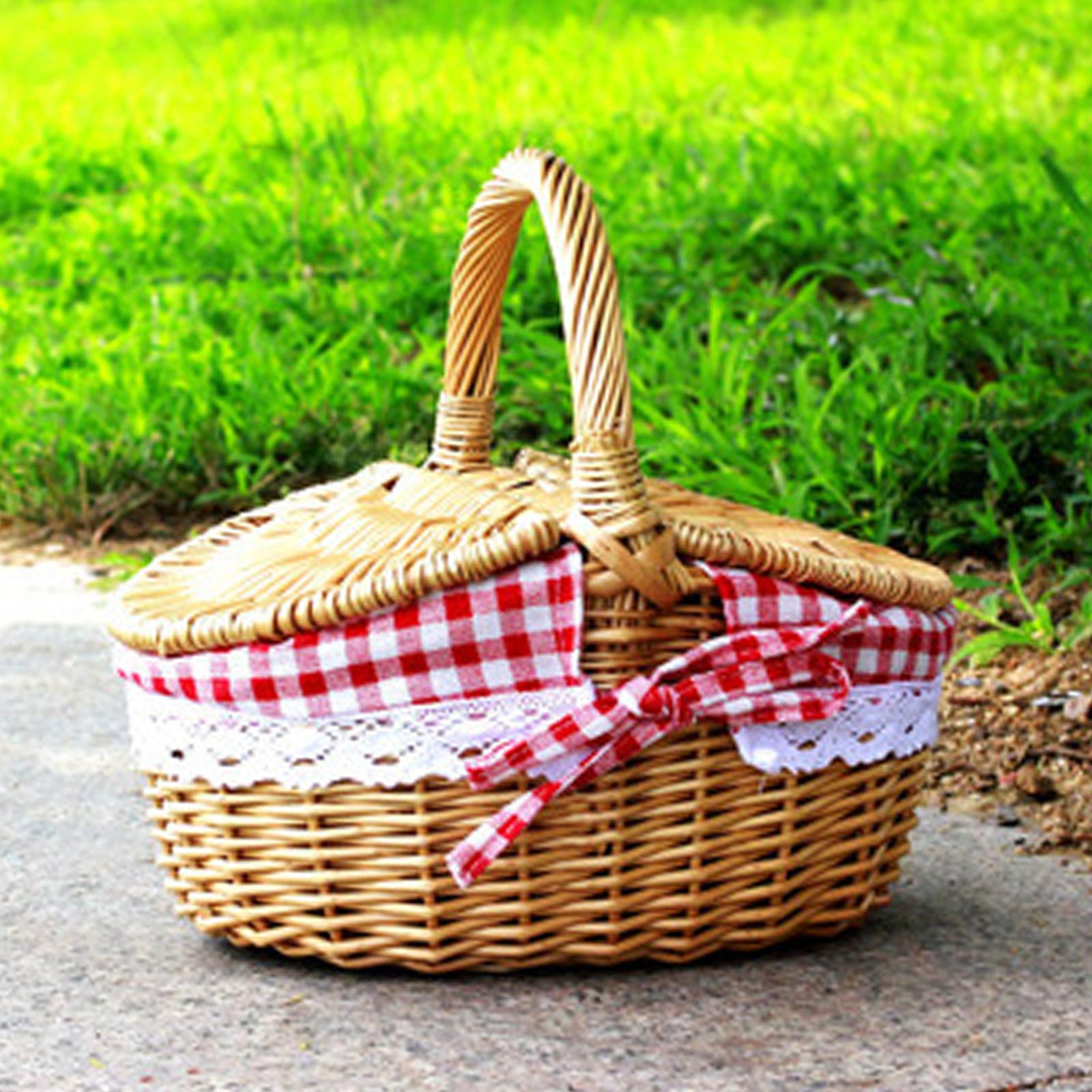 手織りの籐ピクニックバスケット、洗える裏地付き籐収納かご、籐 - Basket Bag Wicker のレビューと価格