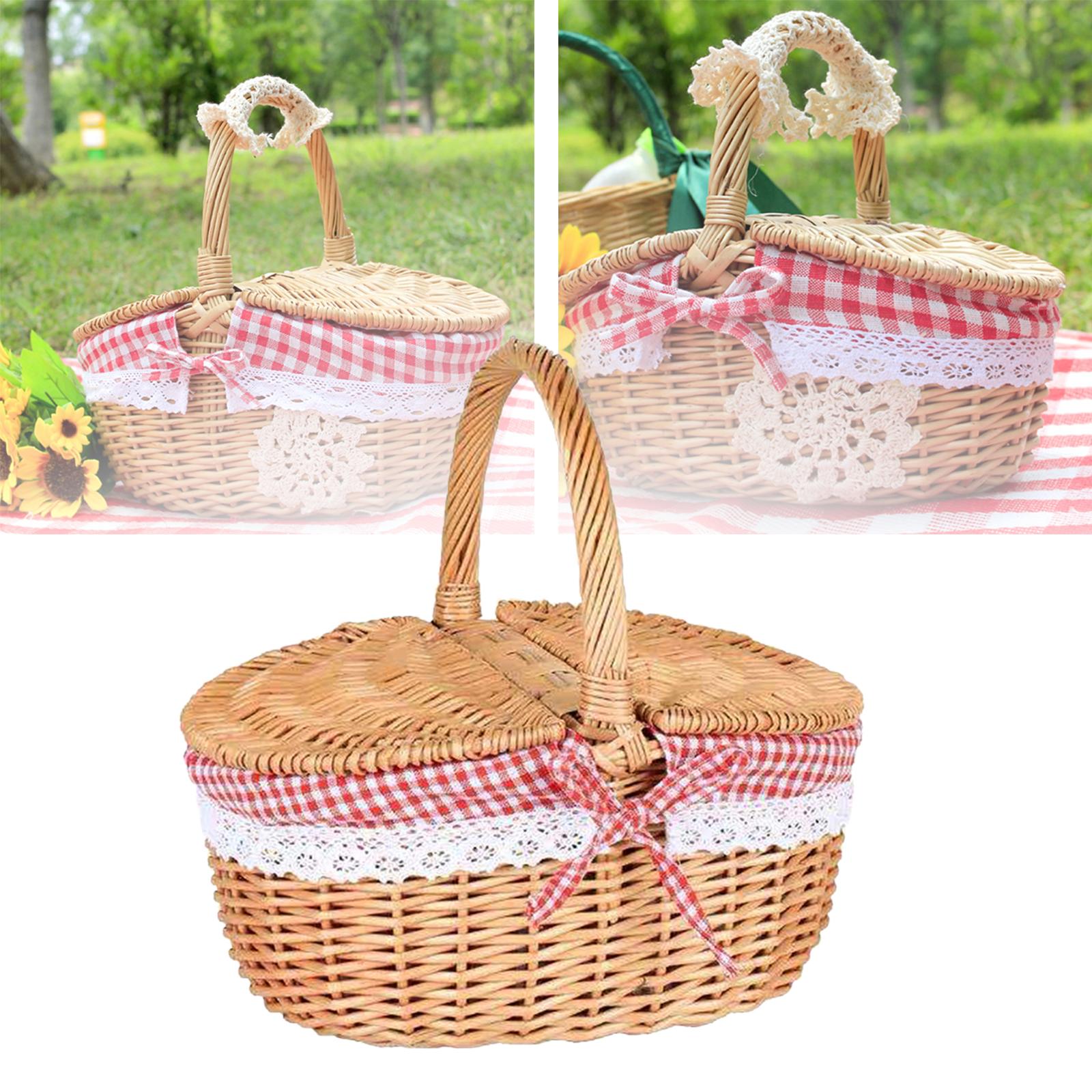 手織りの籐ピクニックバスケット、洗える裏地付き籐収納かご、籐 - Basket Bag Wicker のレビューと価格