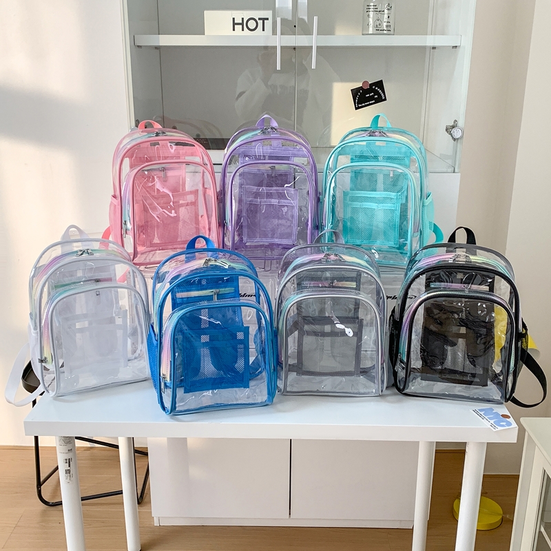 PVC透明ジッパー大容量バックパック人気商品学生向け多用途バ - Women Bags In Sale のレビューと価格