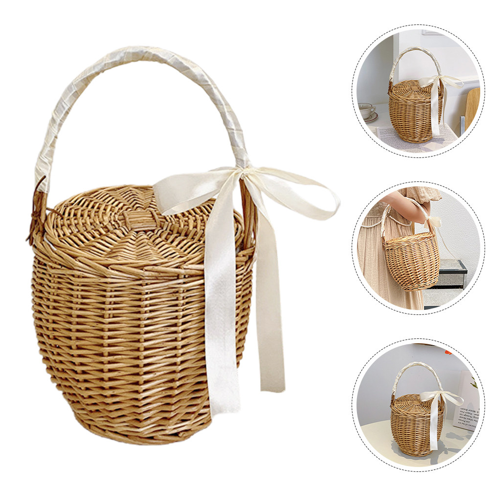 フランス風の手編みピクニックバスケット、果物、野菜、軽食用、 - Basket Bag Wicker のレビューと価格