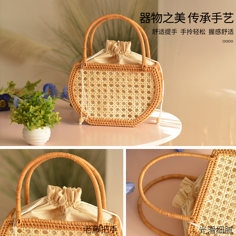 カジュアル中空籐バスケットバッグ籐織女性ハンドバッグ手作り夏 - Basket Bag Wicker のレビューと価格