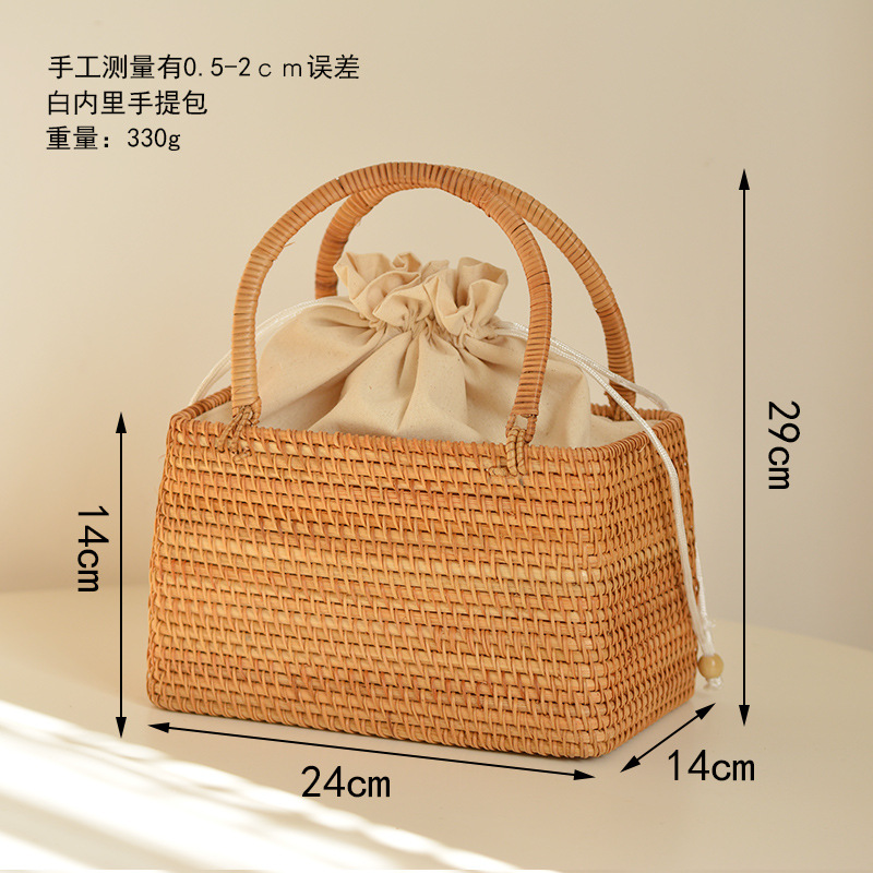 カジュアル中空籐バスケットバッグ籐織女性ハンドバッグ手作り夏 - Basket Bag Wicker のレビューと価格