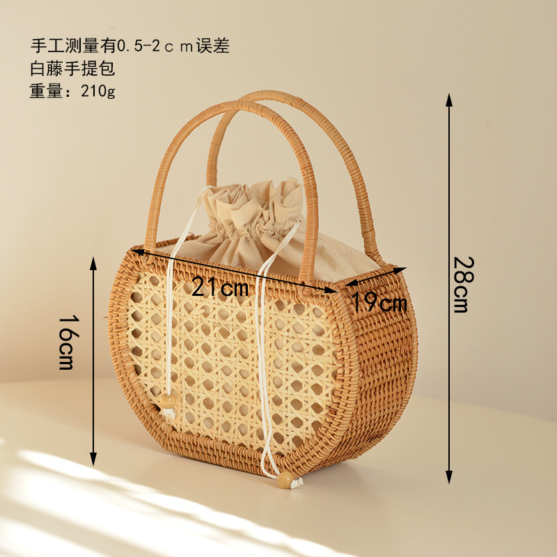 カジュアル中空籐バスケットバッグ籐織女性ハンドバッグ手作り夏 - Basket Bag Wicker のレビューと価格