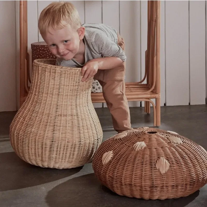 キノコ型籐織り収納バスケット、子供のおもちゃ、多機能、北欧、 - Basket Bag Wicker のレビューと価格