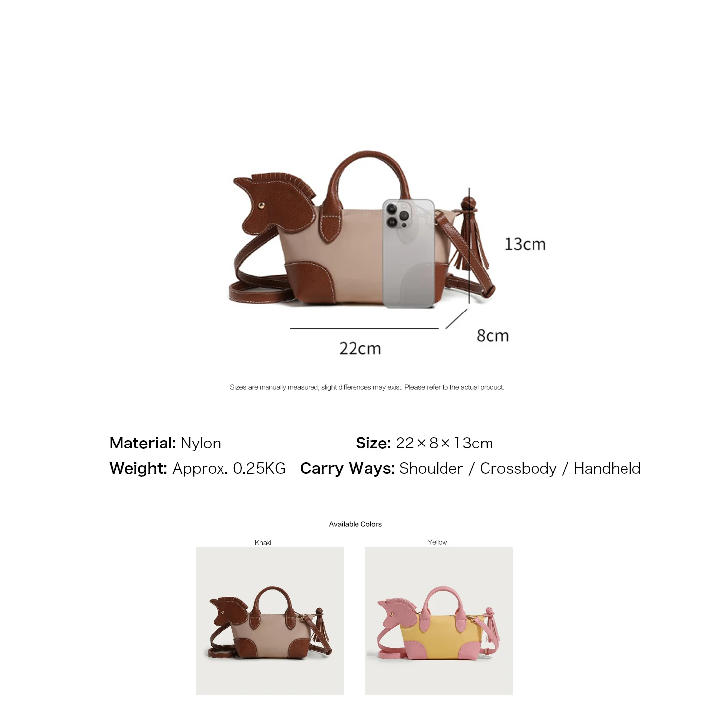かわいい馬の装飾ミニ餃子バッグナイロンカラーブロックハンドバ - Women Bags Max のレビューと価格