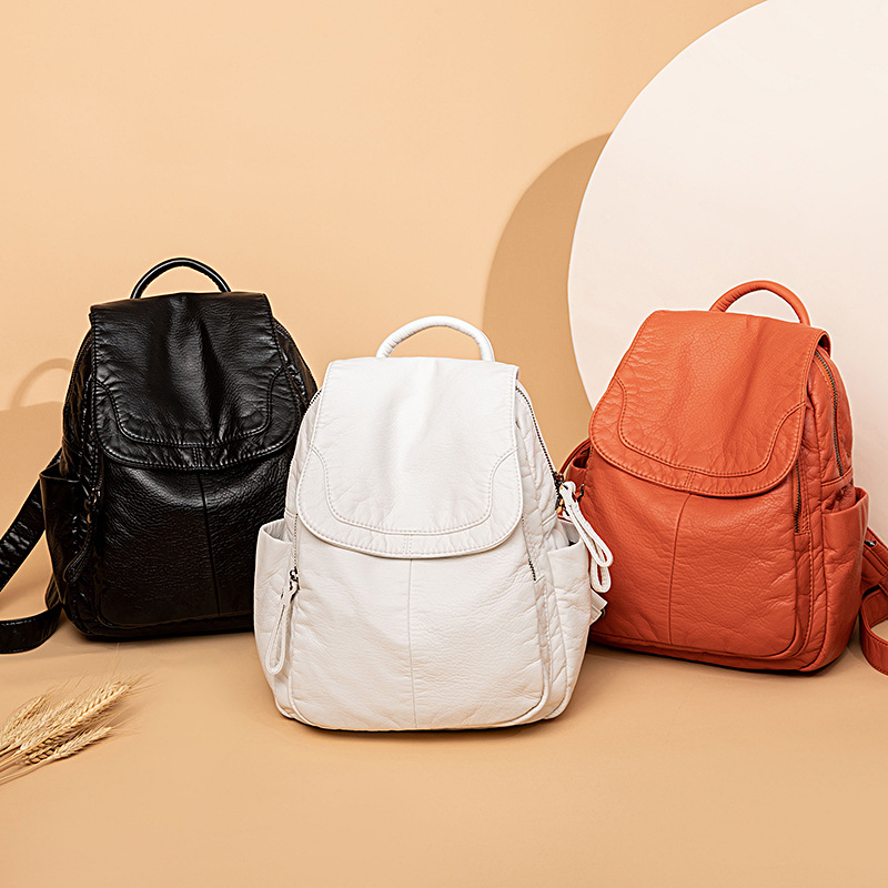 女性のための白いウォッシュレザーバックパック、ティーンエイジ - Women Bags In Sale のレビューと価格