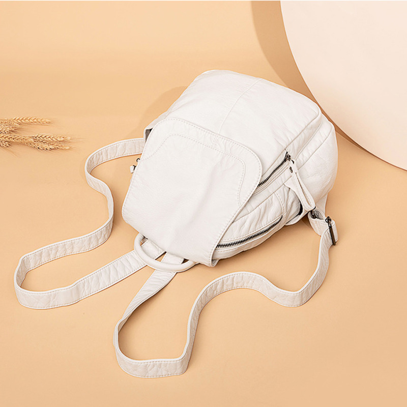 女性のための白いウォッシュレザーバックパック、ティーンエイジ - Women Bags In Sale のレビューと価格