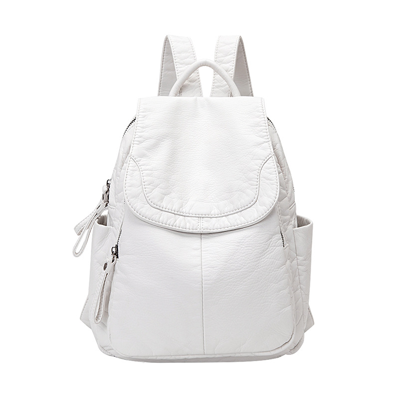 女性のための白いウォッシュレザーバックパック、ティーンエイジ - Women Bags In Sale のレビューと価格
