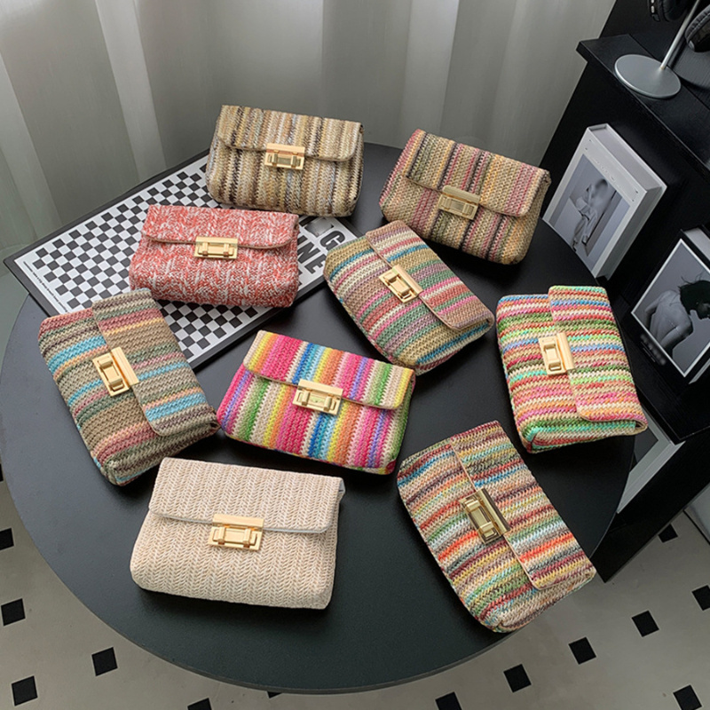 女性夏のビーチレインボーストライプ織わらクロスボディショルダ - Women Bags Polene のレビューと価格