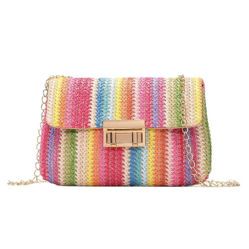 女性夏のビーチレインボーストライプ織わらクロスボディショルダ - Women Bags Polene のレビューと価格