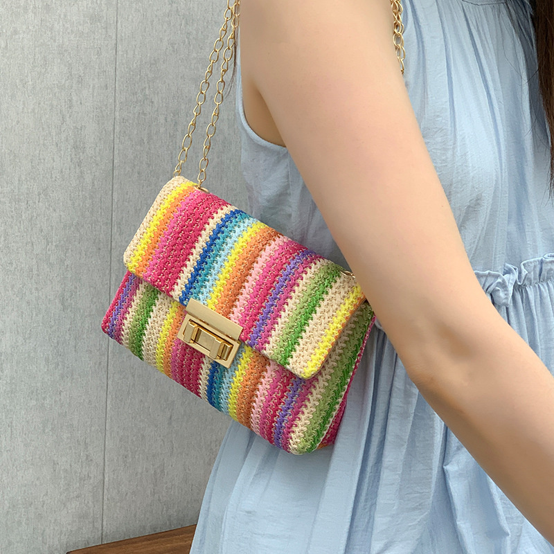 女性夏のビーチレインボーストライプ織わらクロスボディショルダ - Women Bags Polene のレビューと価格