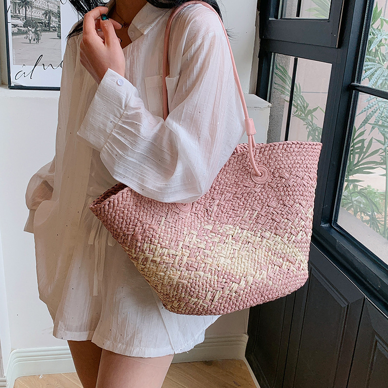 カジュアル籐大容量トートデザイナー籐織女性ハンドバッグ夏のビ - Basket Bag Wicker のレビューと価格