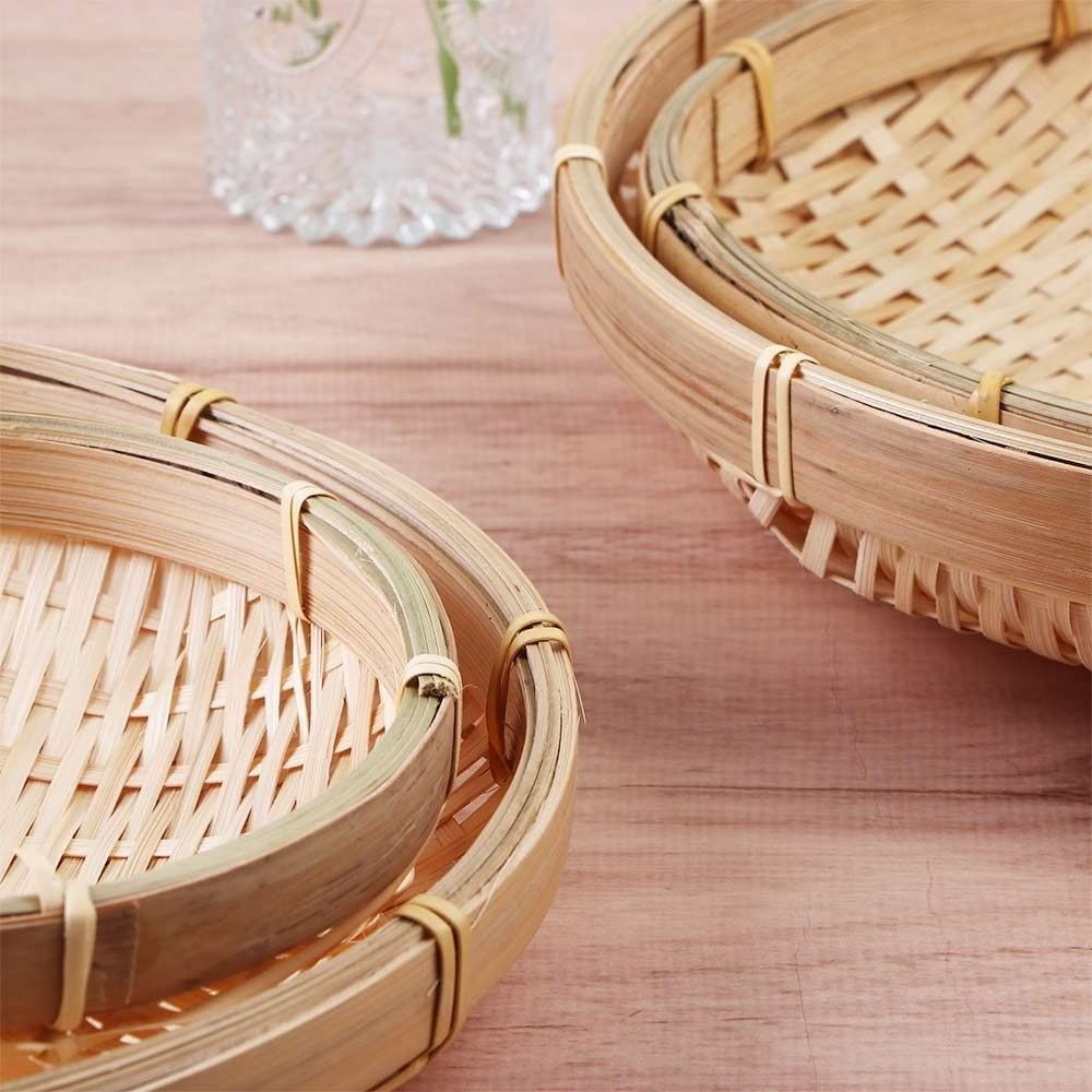 手作りの竹編みトレイ竹ラウンド竹編みバスケット籐パンバスケッ - Basket Bag Wicker のレビューと価格